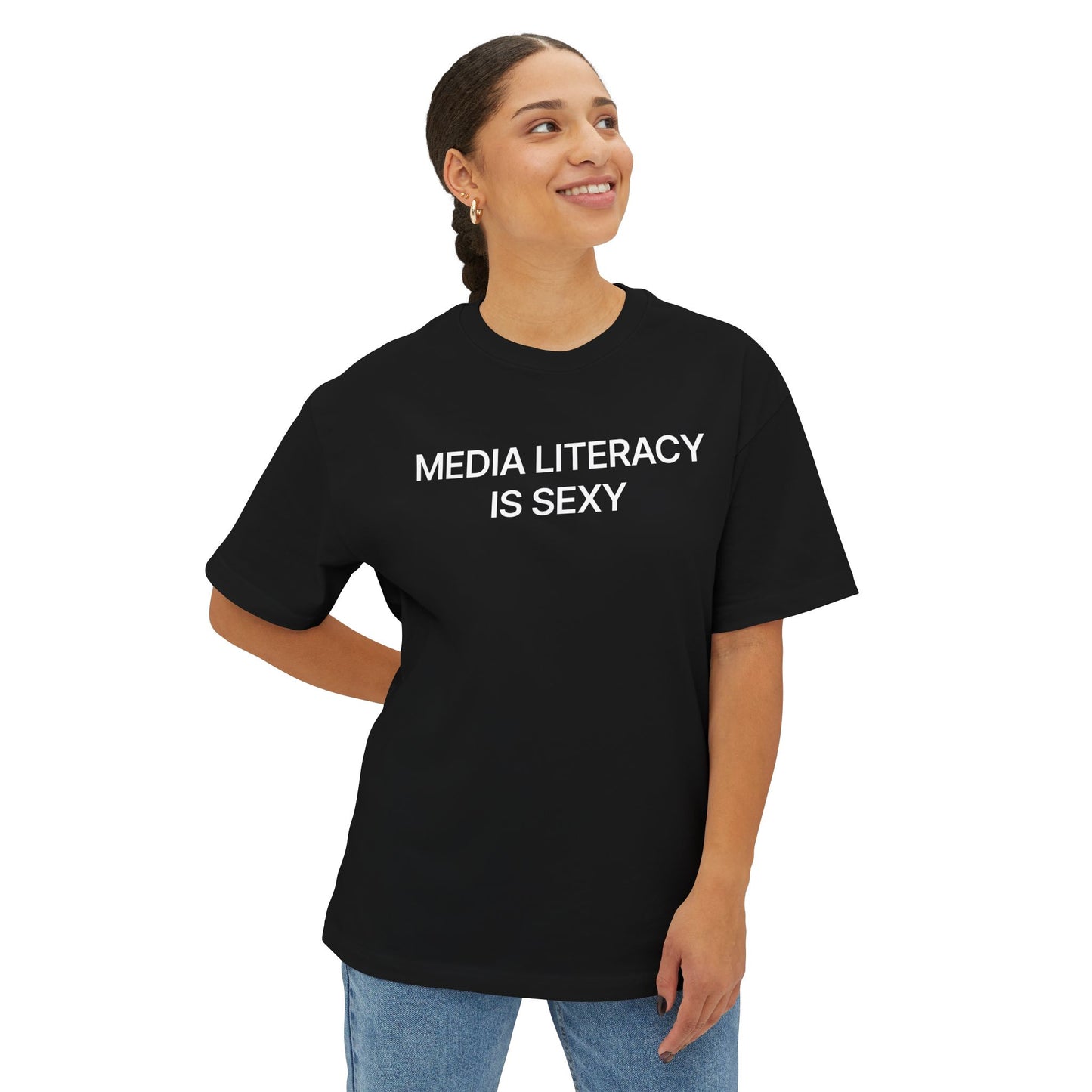 Media Literacy Oversized Boxy Tee | Unisex Graphic T-Shirt | Trendy Casual Wear | Gift for Teachers & Students | Summer Fashion