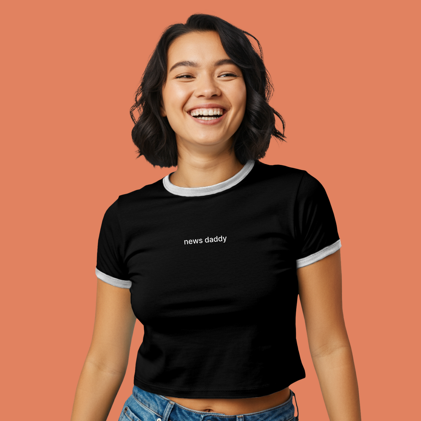 Women's "News Daddy" Ringer Tee - Black