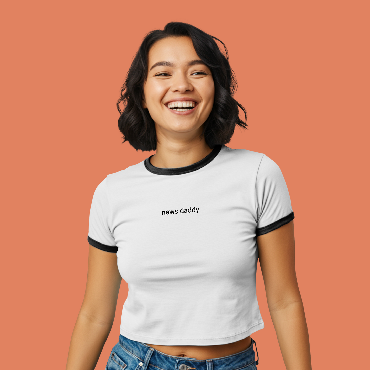 Women's "News Daddy" Ringer Tee - White